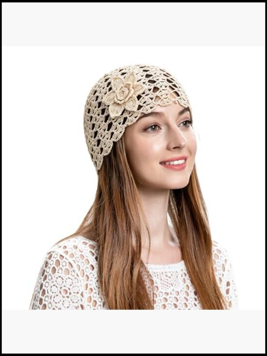 Handmade Crochet Beanie with Floral Sequins - Vintage Skull Hat main image 5